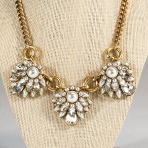 J. Crew Gold Tone Faux Pearls and Rhinestone Collar Necklace